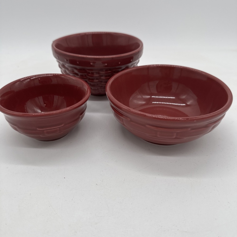 Longaberger Woven Traditions  Red Paprika Mixed Size Bowls  Lot Of 3